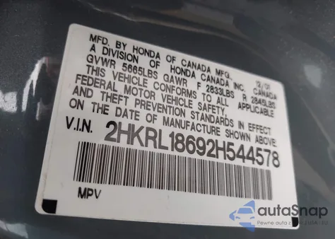 2002 Honda Odyssey Ex из США, поврежденный, VIN 2HKRL18692H544578
